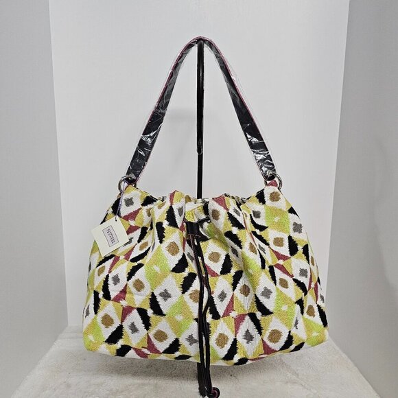 Stephanie Johnson Tote Shoulder Bag Black Green Aztec Boho Canvas NWT - Picture 1 of 16